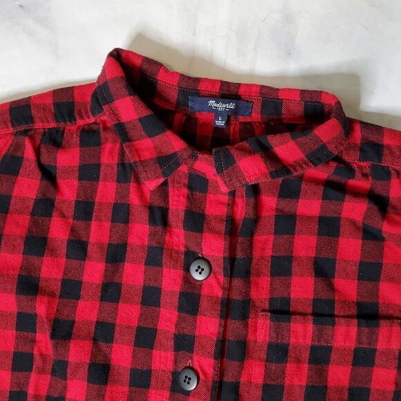 Madewell Flannel Latitude Red and Black Plaid Shirt Dress - Picture 2 of 6